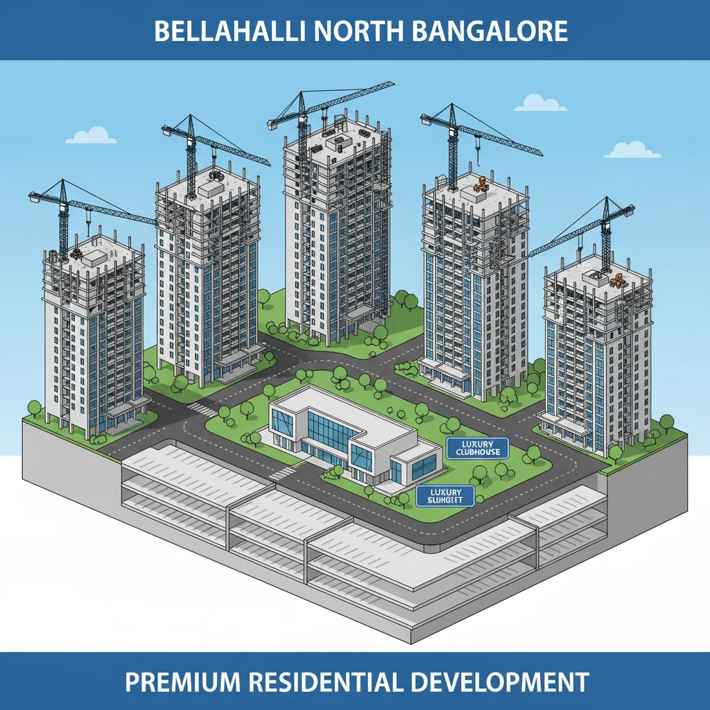 Bhartiya Garden Enclave residential construction site with towers, gardens and clubhouse in Bellahalli